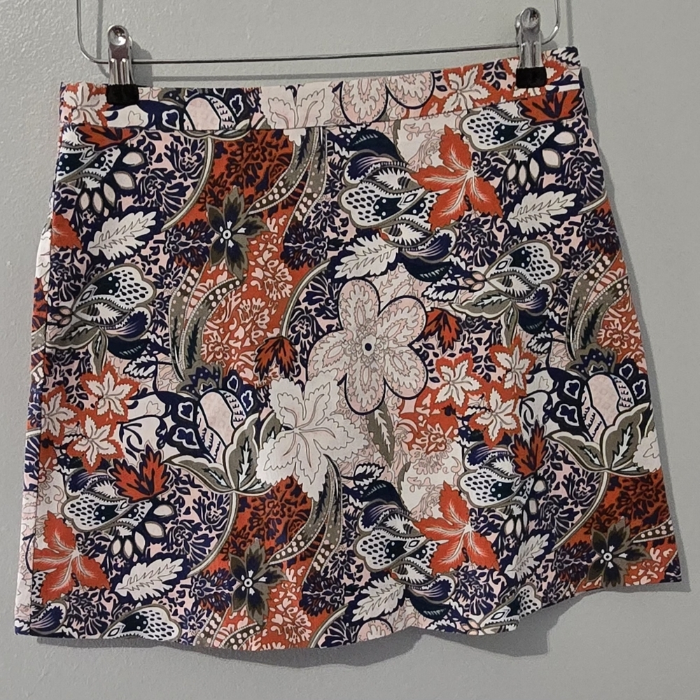 Margaret M Floral Mini Skirt - Orange, Blue, Cream